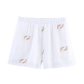 Women's white eyelet cotton shorts with floral embroidery and elastic waistband - S / Shorts (White)