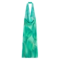 Lange mesh jurk voor dames met halternek en groene aquarel bloemenprint - XS / Groenblauw Bloemen