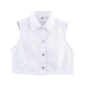 White sleeveless denim vest with embroidered eyelets and button-front design for women - XS / Tops