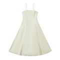 Elegant off-white A-line midi dress with spaghetti straps and minimalist summer style - S / Apricot