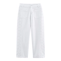 White straight cotton pants with hollow out floral embroidery and classic front pockets - XS / Pants
