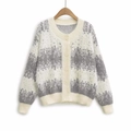 Women's gradient stripe knit cardigan with mohair texture and beige buttons on white background - One Size / Off-White