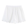 Pantaloncini estivi bianchi minimalisti con elastico in vita e ricamo floreale - S / Bianco latte