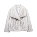 Short faux fur coat with gradient dye and notched collar for elegant winter styling - XS / Gray