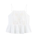 Top a canotta ricamato bianco con pizzo floreale, volant e spalline regolabili - XS / Bianco