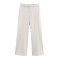Detail view of light beige wide-leg denim trousers with stitched center pleats - XS / Bottoms / Off White