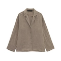 Women's casual taupe long sleeve shirt and shorts set with linen texture and notch lapel - XS / Taupe Top