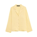 Women's 2025 casual light yellow linen V-neck button shirt and shorts set - XS / Pale Yellow Top