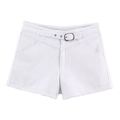 Women's white denim shorts with matching belt and metal D-ring buckle detail - XS / Shorts