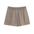 Women's casual cotton linen blend shorts in taupe with elastic waist and button detail - XS / Camel Pants