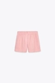 Short femme en coton et lin rose clair avec taille élastique et bouton pour le printemps - Pantalon Rose