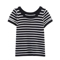 Dames gebreid shirt met korte mouwen en klassieke zwarte en witte horizontale strepen - S / Zwart Gestrereept