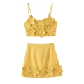 Ingwergelbes zweiteiliges Sommerset mit 3D-Blumen an Camisole-Top und Minirock - S / Gelb