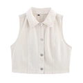 Women's 2025 early spring cropped off-white denim vest with classic collar and buttons - XS / Tops / Off White