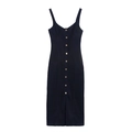 Abito midi in denim blu navy con spalline sottili doppie e bottoni dorati frontali - XS / Blu navy