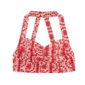 Floral halter crop top in red and white with intricate embroidery for summer style - XS / Top (Red Floral)
