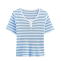 Maglione in maglia a righe slim fit da donna con bottoni bianchi in blu e bianco - S / Righe blu e bianche