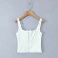 Ärmelloses weißes Crop-Top für Damen mit Schleifenverzierung und eckigem Ausschnitt-Design - S / Weiß