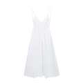 Elegante witte midi-jurk met spaghettibandjes, V-hals en een wijde uitlopende zoom - S / Wit