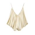 Satin champagne camisole with thin straps and ruffled bubble hemline design - Light Yellow