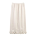 Elegant ivory midi skirt with high elastic waist and delicate floral embroidery - S / Beige
