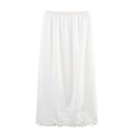 White midi skirt with intricate eyelet floral embroidery and elastic waist for women - S / White