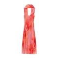 Detalle del vestido maxi floral con bufanda a juego en vibrantes tonos naranja y rojo - S / Estampado Rojo