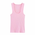 Slim fit pink ribbed knit tank top with U-neck for women spring fashion casual wear - S / Pink