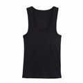 Slim fit black ribbed knit sleeveless tank top with classic U-neck for women - S / Black
