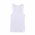 Classic white ribbed sleeveless top for women featuring a U-neckline and slim fit style - S / White