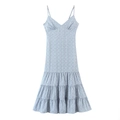 Summer blue floral strap dress with a V-neck and layered tiered ruffle skirt design - S / Sky Blue