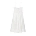 White cotton midi dress with bow shoulder straps and smocked bodice design - XS / White