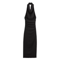 Elegantes schwarzes Neckholder-Maxikleid mit Wasserfall-Ausschnitt und Raffung - XS / Schwarz