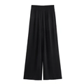Pantaloni neri a gamba larga da donna con vita elastica e tessuto setoso drappeggiato - XS / Nero