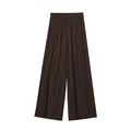 Pantaloni gamba larga donna marrone scuro a vita alta elastica con tessuto strutturato elegante - XS / caffè