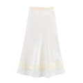 Eleganter elfenbeinfarbener Satinrock in A-Linie mit Spitzenbesatz und Organza - L / Weiß