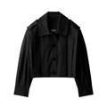 Women's black short jacket with oversized lapel and vertical pleats in minimalist style - XS / Black