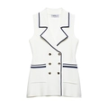 Gilet in maglia bianco senza maniche con bottoni dorati a doppiopetto e profili blu - S / Bianco