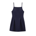 Navy blue mini dress with double spaghetti straps and flattering waist pleats - XS / Dark Blue
