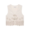 Gilet en lin mélangé avec broderie florale ajourée et fermeture à nouer devant - XS / Beige