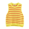 Damen Strickweste 2025 Frühling mit hellgelben und orangen Streifen im Color-Block - S / Gelb