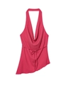 Rose red halter top with cowl neck, textured fabric, and asymmetric hem for women - XS / Hot Pink Top