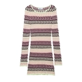 Slim fit long sleeve knit mini dress with burgundy and pink wavy striped pattern - S / Printed