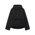 Minimalist black hooded windbreaker jacket with front kangaroo pocket and adjustable hem - S / Black
