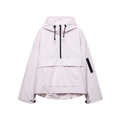 Macro detail of a light pink hooded anorak with black drawstrings and functional pockets - S / Light Pink