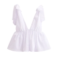 Top bianco in popeline senza maniche con spalline a fiocco e orlo a volant - XS / Bianco