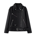 Klassische schwarze Bikerjacke aus Kunstleder mit Revers und verstellbarem Gürtel - S / Schwarz