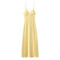 Elegantes champagnerfarbenes Satin-Slipkleid mit V-Ausschnitt und dünnen Trägern - XS / Gelb