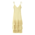 French vintage tiered midi dress in cream yellow with spaghetti straps and ruffles - S / Yellow