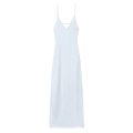 Ärmelloses weißes Maxikleid aus Ramie-Mischung mit V-Ausschnitt und feinen Trägern - XS / Weiß
